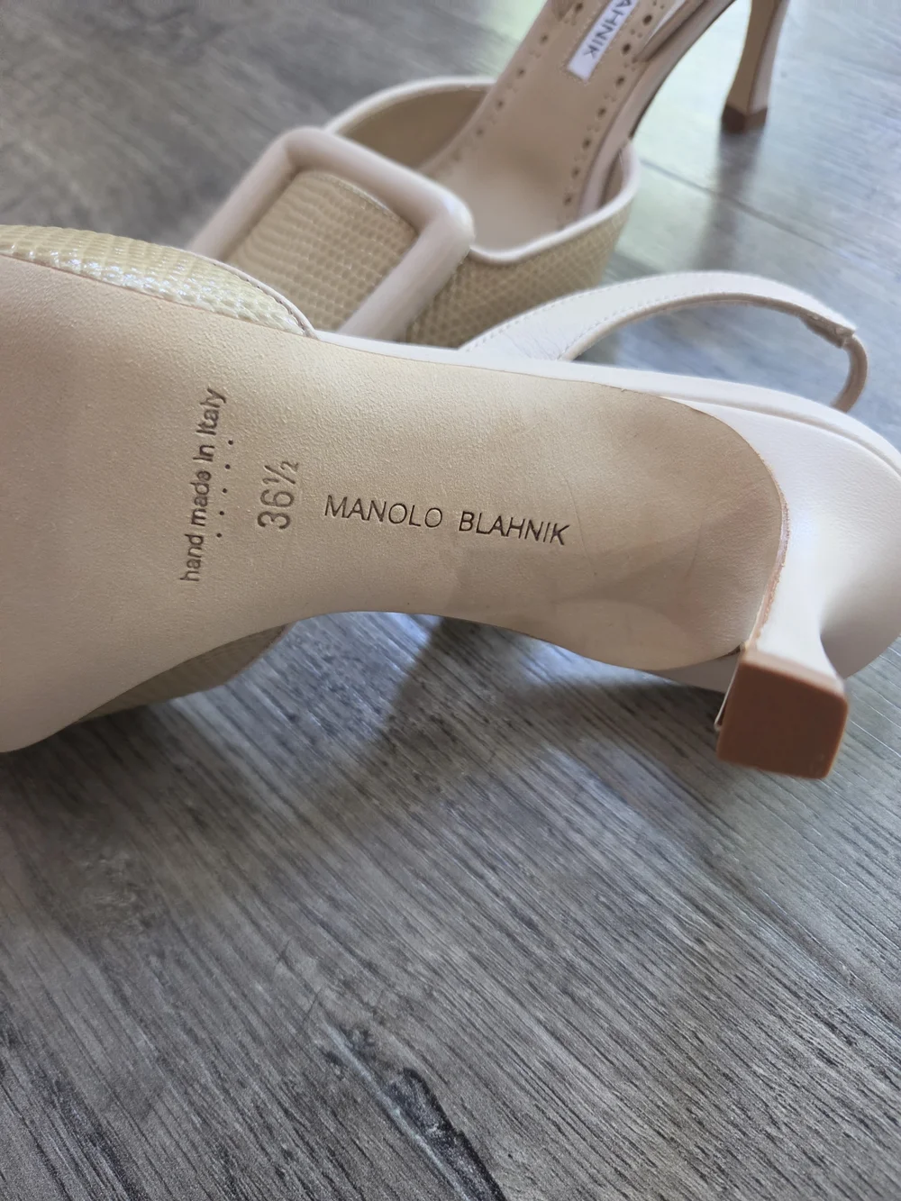 Light Beige Calf Leather Buckle Detail Slingback Pumps - Picture 7 of 10